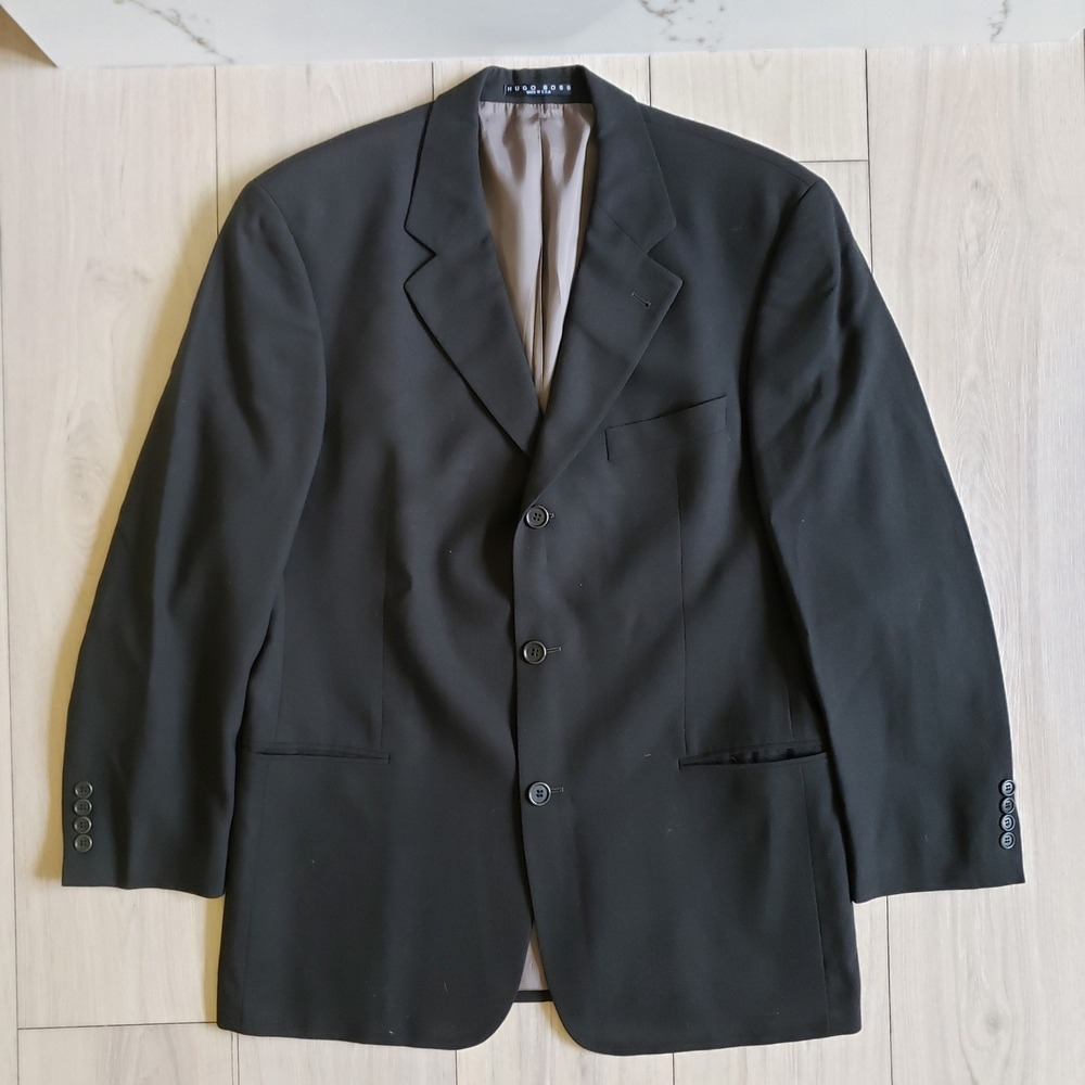 Hugo Boss Einstein Omega Blazer Jacket Mens 42R Black Wool Vintage Made USA Coat